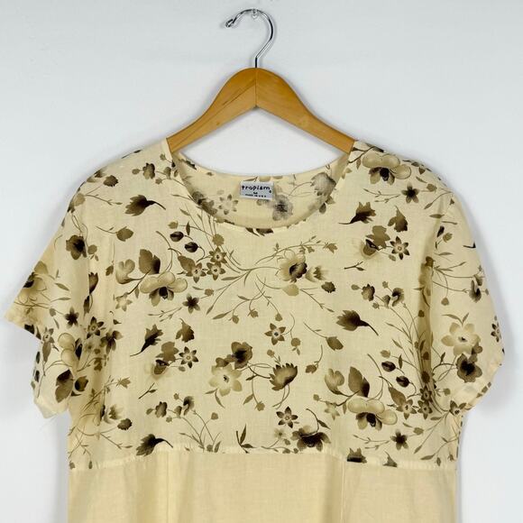 Vintage Tropism Women's Floral Mixed Media Dress Medium Yellow - Picture 2 of 10